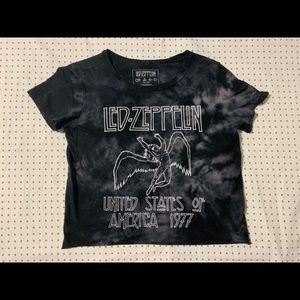 small black & white led zeppelin tie dye crop top